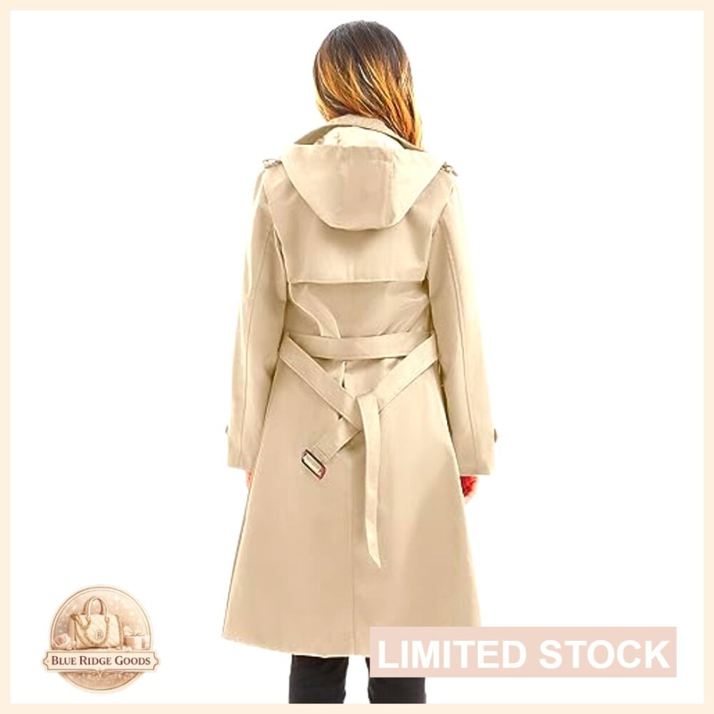 Classic Long Trench Coat Waterproof Windbreaker Double Breasted Belted - Picture 2 of 6